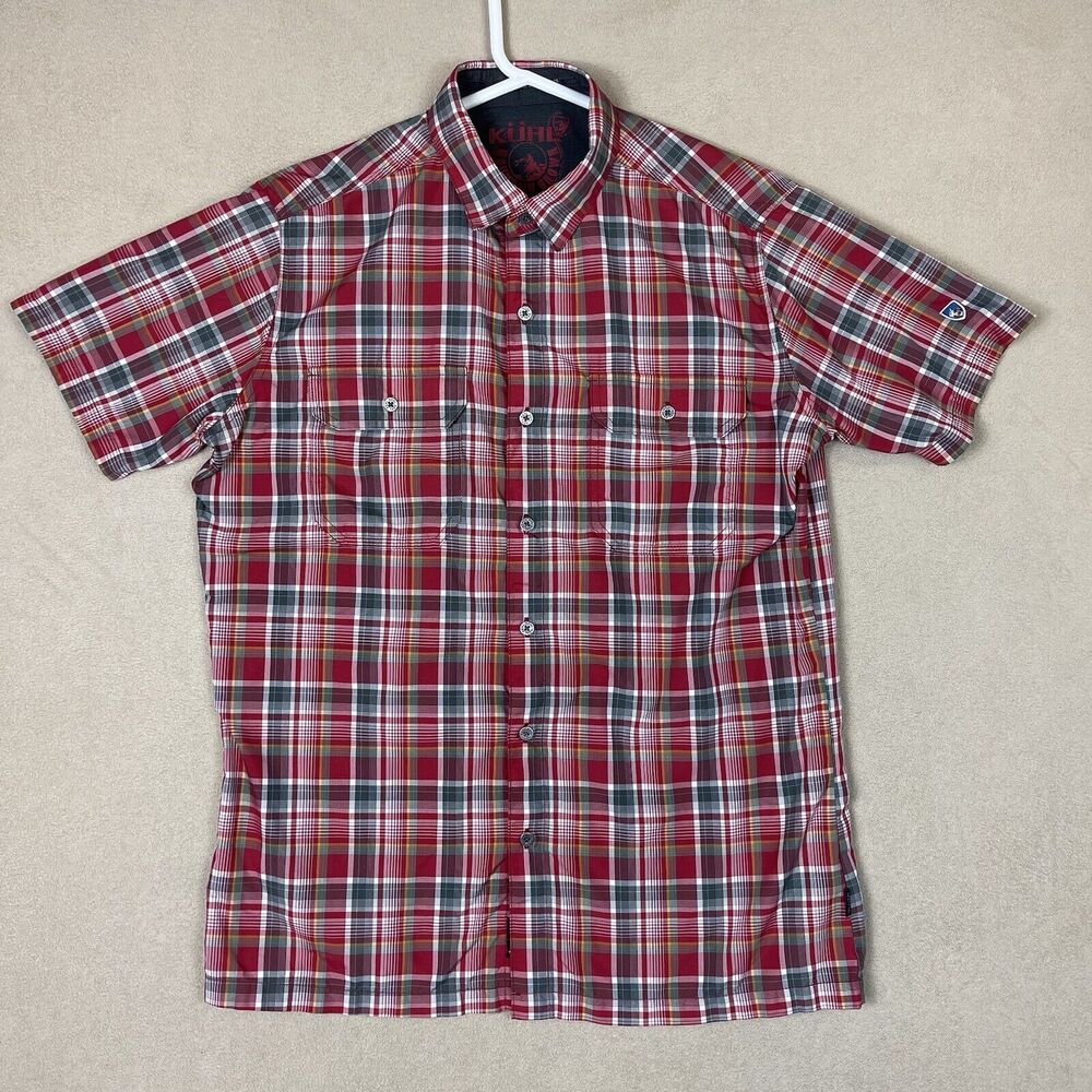 Kuhl Shirt Mens Small Red Eluxurā Plaid Outdoor Hiking Fishing Workwear Adult